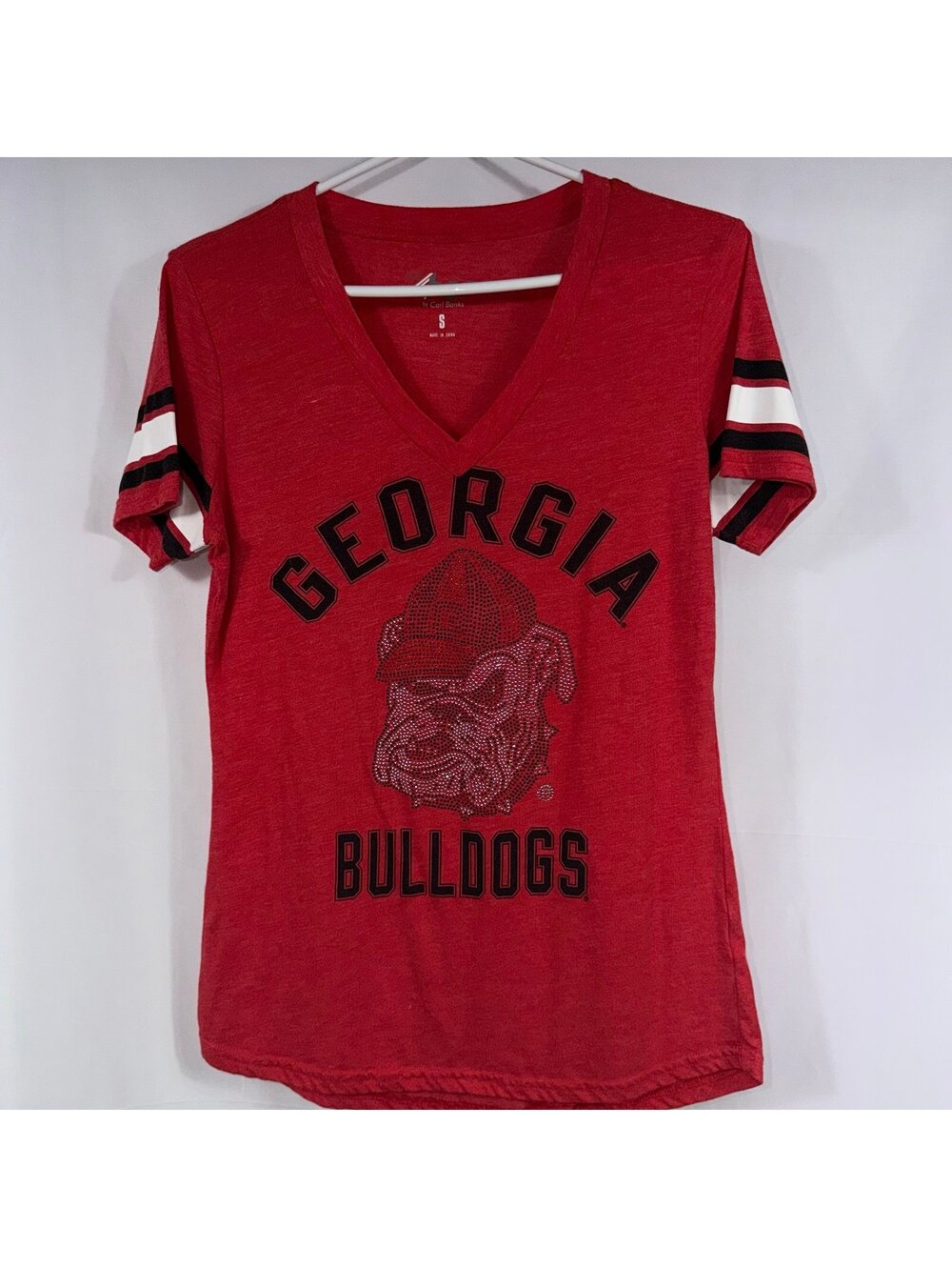 Georgia Bulldogs 4Her by Carl Banks Rhinestone V-Neck T-Shirt Women’s Size Small